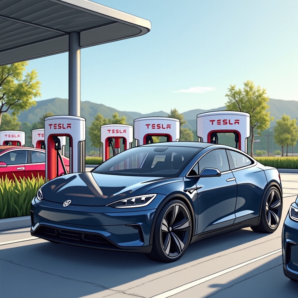 在特斯拉超級充電站為ID4充電